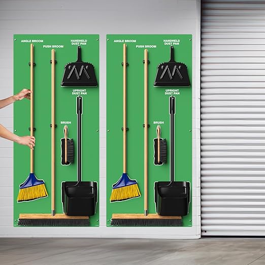Clean &amp Sweep 5S Shadow Board/Wall Mount Broom Holder 68 x 30 Board 5S Cleaning Station - Board Only Tools Sold Separately Made in The USA by AccuformNMC Green/Black PSB114GNBK