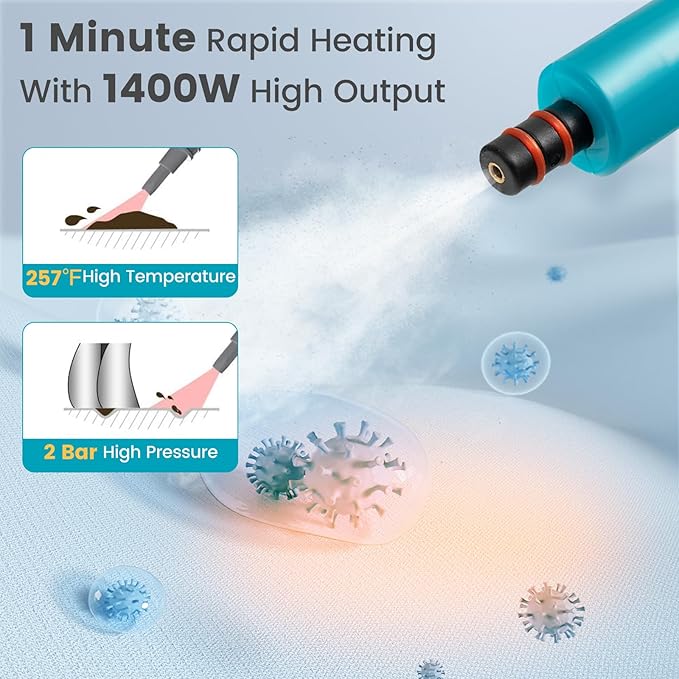 Goplus Handheld Steam Cleaner 1400W Pressurized Steam Cleaner w/Continuous Steam w/Unlimited Use Time 13.5 OZ Water Tank Child Lock &amp 14-Piece Accessory Kit Portable Chemical-Free Steamer Mop