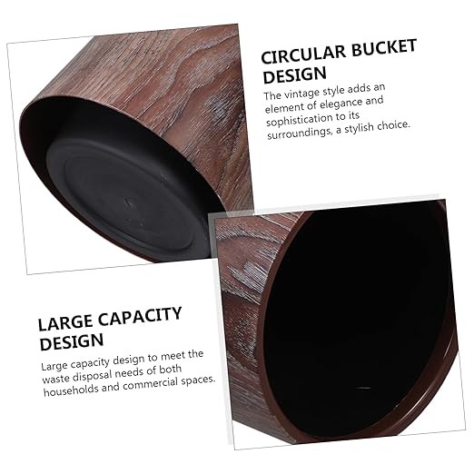 Garneck Lidless Imitation Wood Grain Trash Can Round Wastebasket for Kitchen Living Room Bathroom Office Stylish Garbage Collecting Bin for Indoor Use
