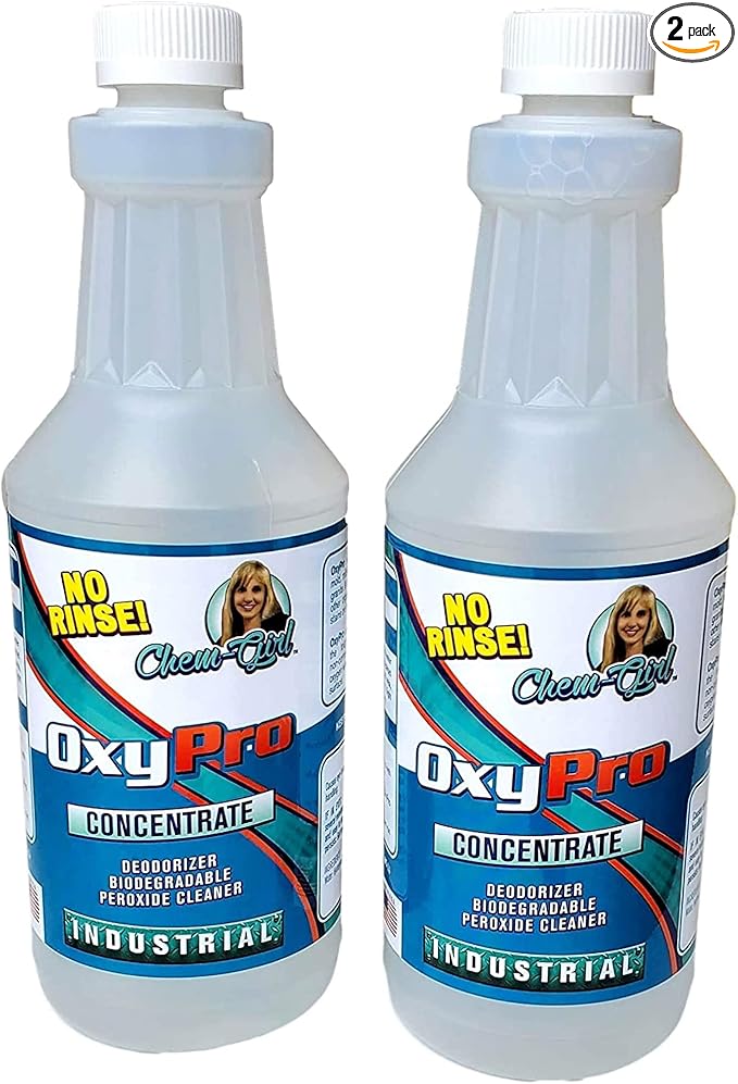 Chem-Girl OxyPro Concentrated Multi-Purpose Surface Cleaner to the Rescue - Chlorine-Free Oxygen-Powered Stain &amp Odor Remover 5 Percent Hydrogen Peroxide (H2O2) 1 Quart 2-Pack
