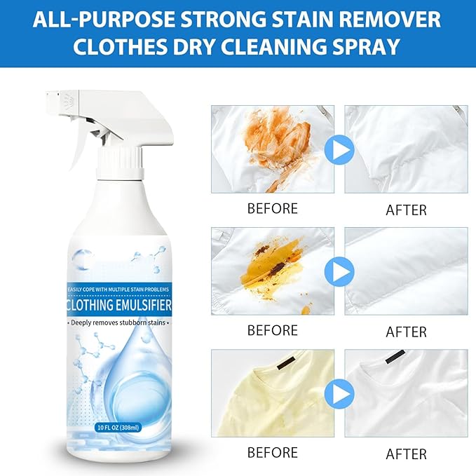 Clothing Emulsifier 300ML Non Ionic Emulsifier Stain RemoverPowerful Laundry Stain Remover Spray Clothes Oil Cleaning Remover For Grease Oil Food On Clothes And Shoes (2PCS)