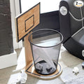 Patelai 2 Pcs Basketball Trash Can Basketball Hoop Trash Can Hoop Bin Waste Basket Game 18x8in Oak-Style Mesh Backboard with Fun Shooting Design Durable Garbage Bin for Home Office Boys Gift