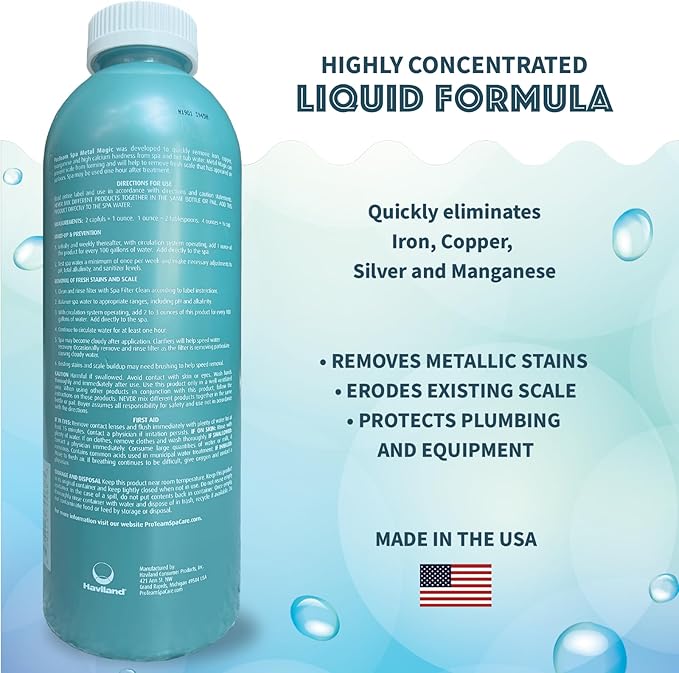 Proteam Spa Metal Magic - Spa Metal Remover for Hot Tub with SplashWiz Hot Tub Chemicals Care Guide - Made in USA (1 qt)