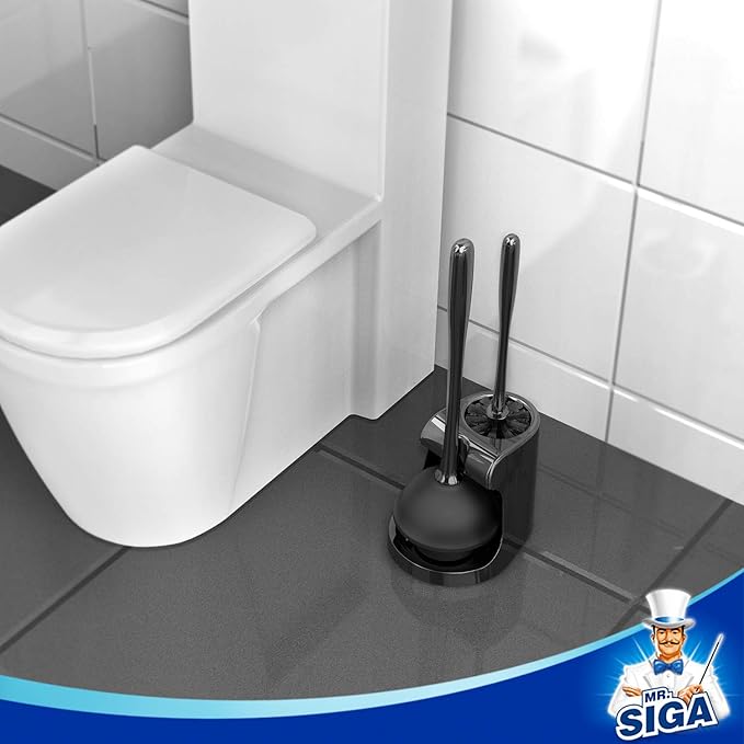 MR.SIGA Toilet Plunger and Bowl Brush Combo for Bathroom Cleaning Black 2 Sets