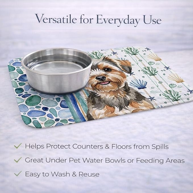 Caroline's Treasures Yorkiepoo Coastal Sea Glass Dish Drying Mat Absorbent Dish Drying Mat Pad for Kitchen Counter Dish Drainer Mat for Countertop 14 x 21 Multicolor