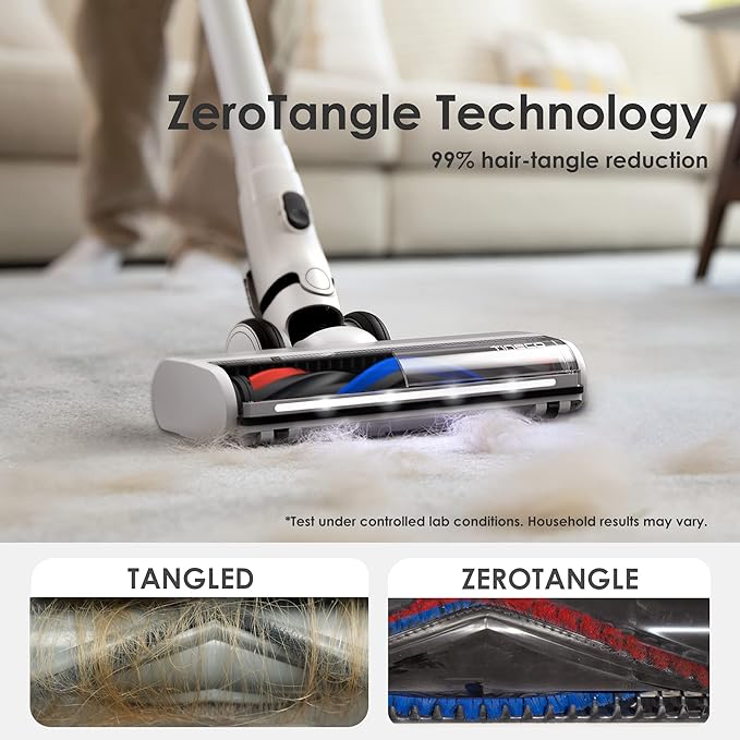 Tineco Pure ONE S15 Essentials Cordless Vacuum Cleaner Stick Vacuum Rechargeable with Anti-Tangle Brush LED Headlights for Hard Floor Pet Hair &amp Home Cleaning
