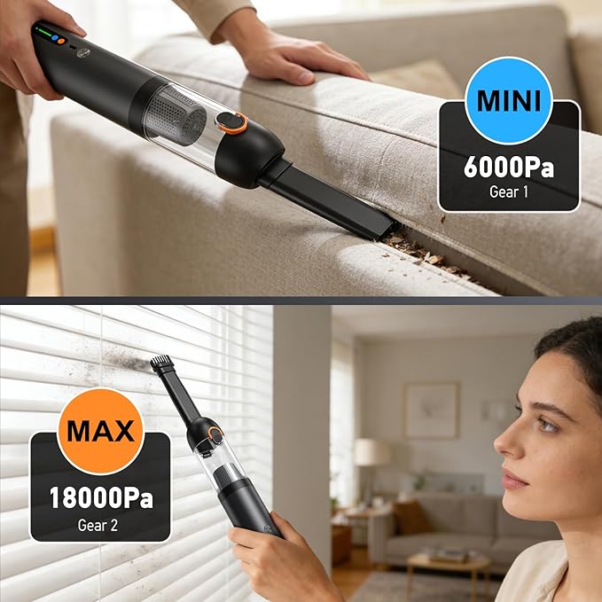 Car Vacuum Portable Cordless18000Pa 4in1 Portable Handheld Cleaner Vacuum &ampAir Duster 2 Suction Modes Power Blowing&ampInflating Brushless Motor Vacuum with Multi Nozzles for CarKeyboards Off