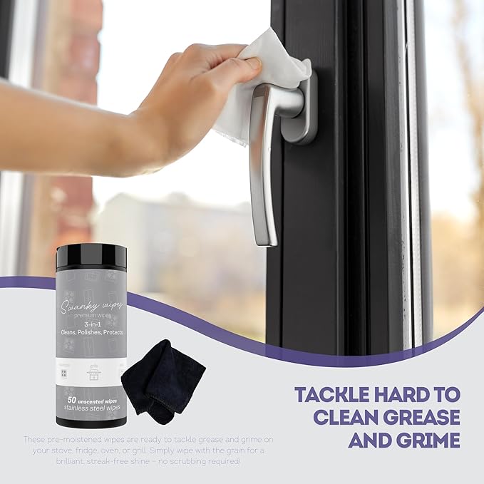 Swanky Stainless Steel Cleaner Wipes - Grime &amp Grease Remover Kitchen Cleaning Supplies - Clean &amp Shine For Stove Top Refrigerator Sink Oven &amp Household Appliances - Canister 200 Cou