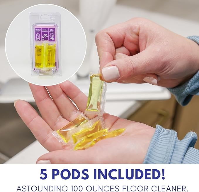 Don Aslett's Spray Mop Plus+ for Floor Cleaning| 360° Rotatable Head | Reusable Microfiber Pad | Rubber Scraper | Refillable | Cleaning Pods | All Floor Types Including Laminate Hardwood Tile