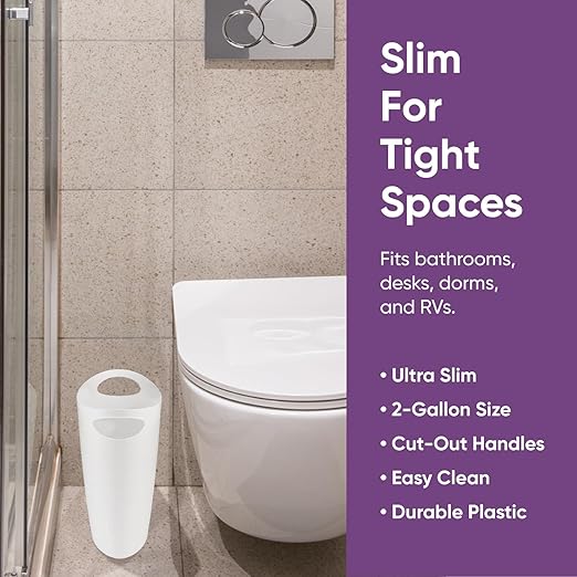Superio 10L and 45L Slim Step &amp Push Trash Cans - 2 Pack Dual Opening Space-Saving Design Durable Plastic - White