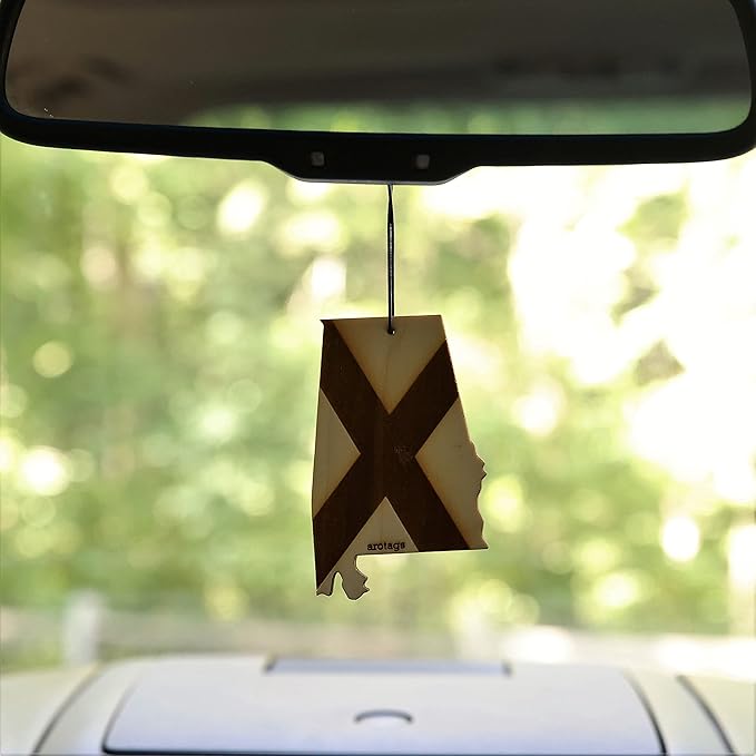 Arotags Alabama Wooden Car Air Freshener - Long Lasting Beach Bum Scent Diffuses for 365+ Days - Includes Hanging Mirror Diffuser and Fragrance Oil - 100% American Made