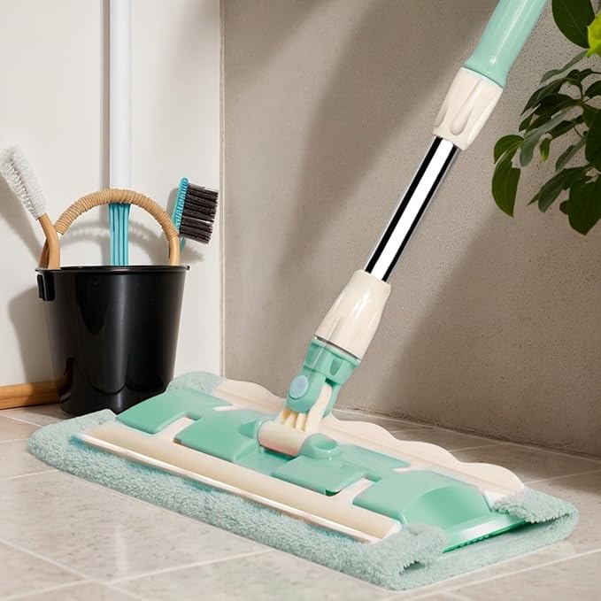 Flat Cleaning Mop - Adjustable Floor with 4 Reusable Microfiber Pads Lightweight Dust Remover | Telescopic Handle Efficient Household Tool for Hardwood Vinyl Marble Ceramic or Laminate S