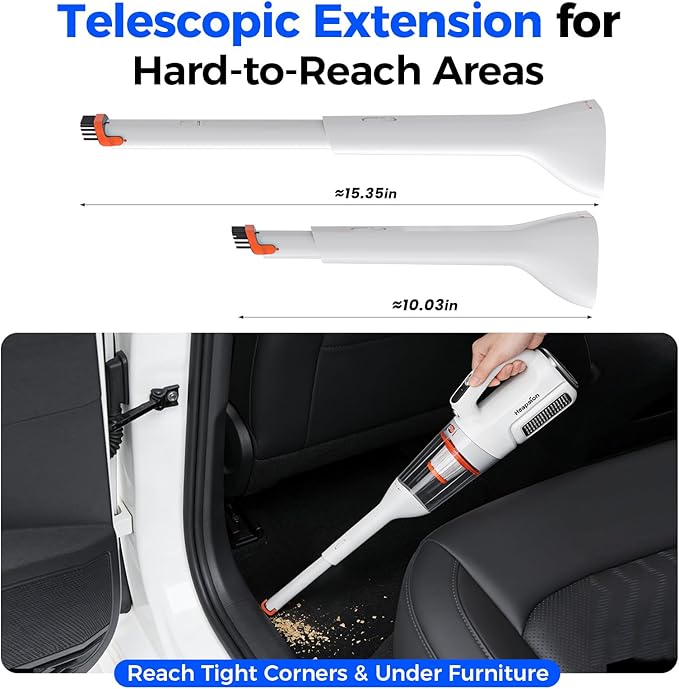 Heapsion Handheld Vacuum Cleaner Cordless 7000Pa Suction Portable Pet Hair Vacuum 30-Min Runtime Rechargeable Type-C Lightweight with Telescopic Tube for Car Home &amp Office with Telescopic Tu