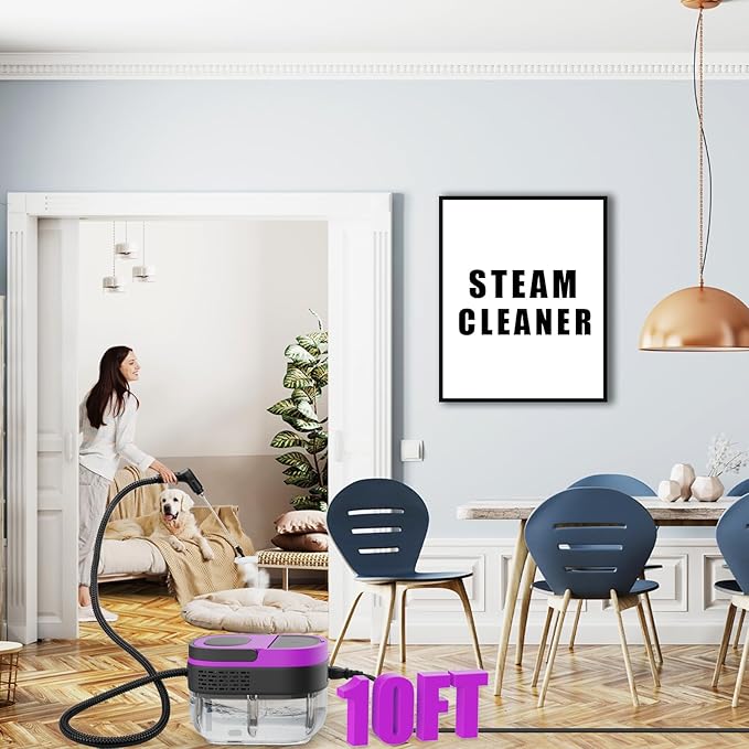 Steam Cleaner - 3-Level Adjustable Handle 15s Heat-Up - Steamer for Cleaning with 10pcs Accessories - Portable Steam Cleaner for Home for Car Dirt Grease Grout Tile Floor Couch Furniture-Purple