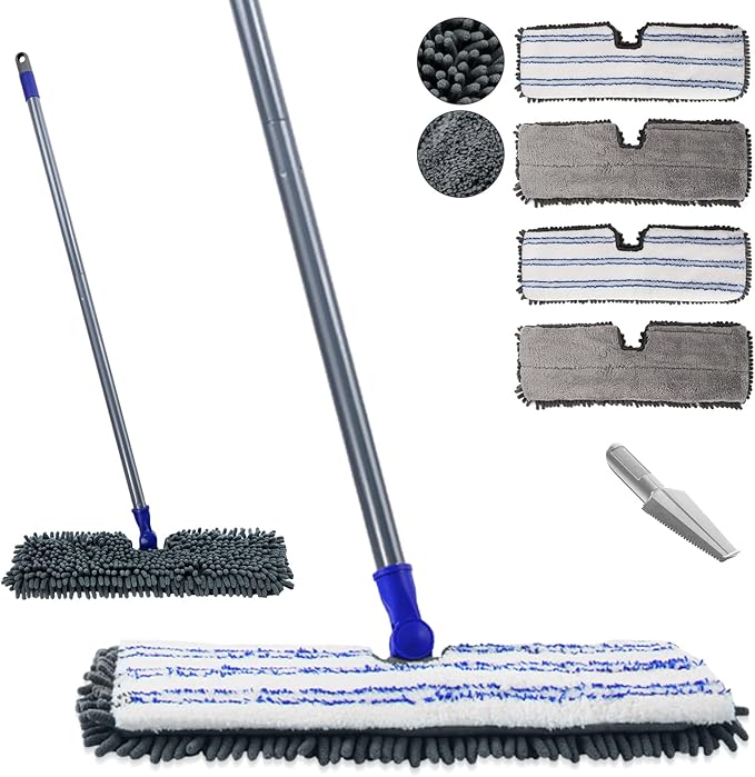 Masthome Microfiber Mops for Floor CleaningDust Mop with 4 Reusable PadsFlat Flip Mops for Wet &amp Dry UseProfessional Microfiber Mop for Hardwood LaminateTile Floor Cleaning-1 Scraper