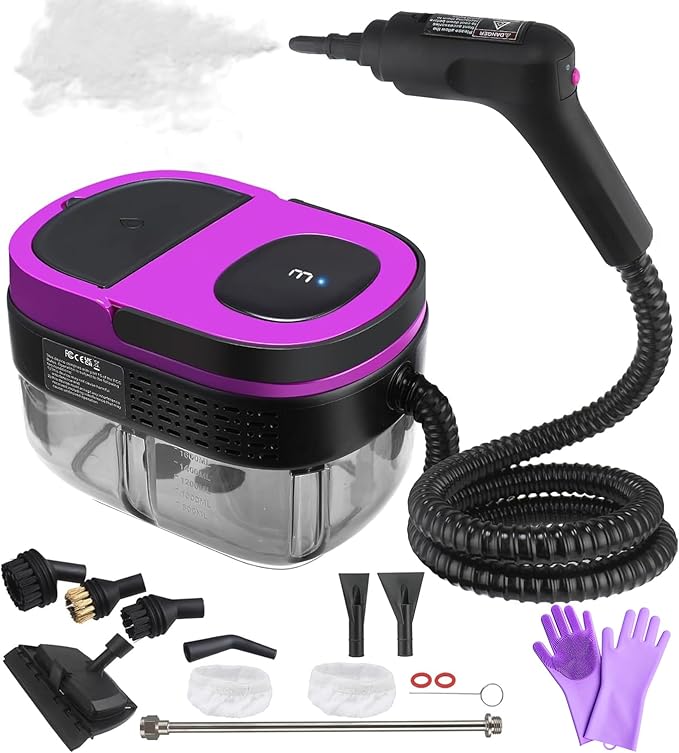 Steam Cleaner 2500W Handheld Steamer with 1.6L Tank 3 Steam Levels Portable Steam Cleaning Machine for Home Car Detailing Furniture Bed Bugs &amp Grout – Purple