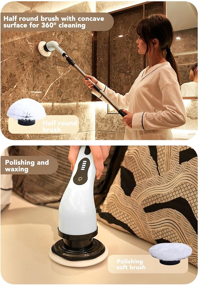 Electric Spin Scrubber with Extendable Handle Cordless Shower Scrubber Rechargeable Cleaning Brush for Tile Floor Bathroom Kitchen 97cm Adjustable Pole 3000mAh