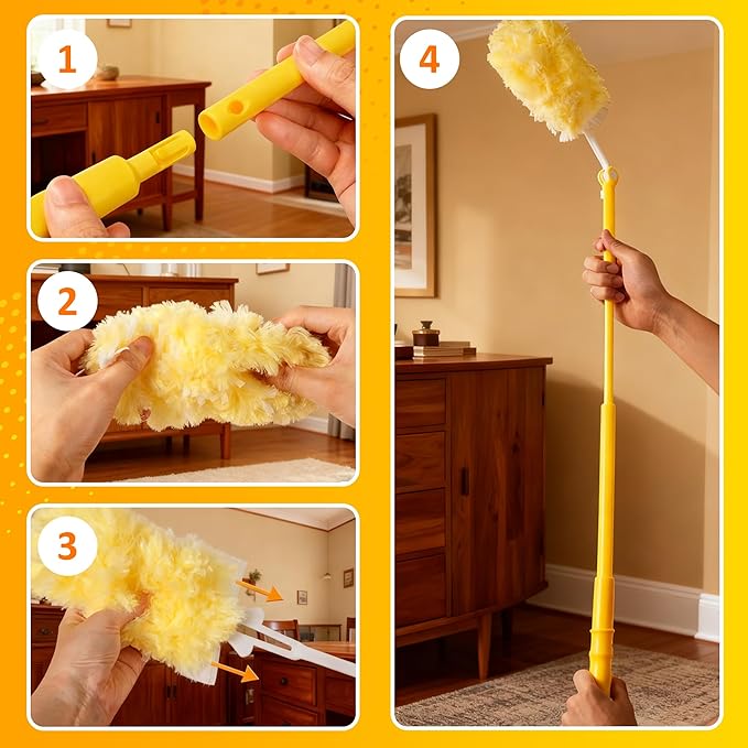 Duster Refills for Swiffer 100 Count with 1 Handle Heavy Duty 4X Microfiber 360° Swivel Disposable Dusting Pads for Multi-Surface Cleaning - Unscented