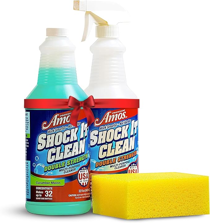 Professor Amos Shock It Clean MultiPurpose Cleaner Double Strength Concentrate All Purpose Carpet Jewelry Upholstery Leather Stain Remover &amp Floor Cleaner (Cucumber Melon 32 Oz)