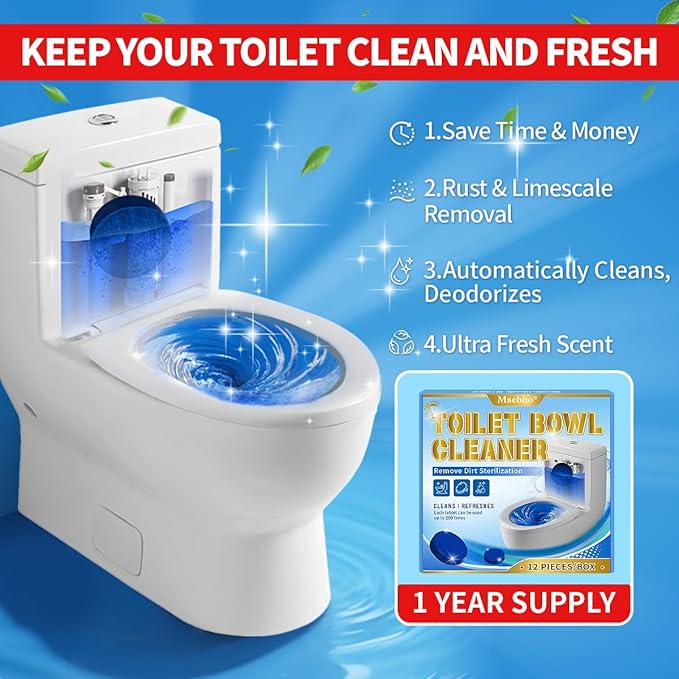 2025 New Toilet Cleaner - Includes 12ct Automatic Toilet Bowl Cleaner Tablets and 6pack Self Activating Cleaning Powder