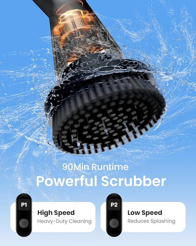 Leebein Electric Spin Scrubber Cordless Cleaning Brush for Bathroom Shower Tub IPX7 Waterproof Power Scrubber with 7 Brush Heads Extendable Long Handle and 2 Speeds Scrubber for Bathtub Floor