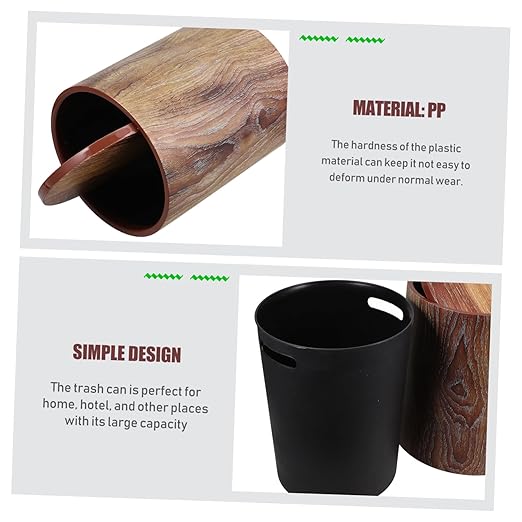 Kitchen Trash Can Swing Lid Imitation Wood Grain Design Capacity for Home Office and Bathroom Easy to Clean Wastebasket