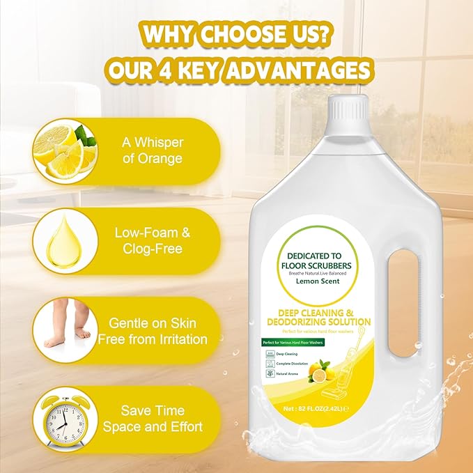 Floor Cleaning Solution Compatible with Tineco – 82 FL OZ Lemon Floor Cleaner – Long-Lasting Zesty Scent – For All Cordless Wet/Dry Vacuum Mop Cleaner &amp Robot Vacuums with Mopping