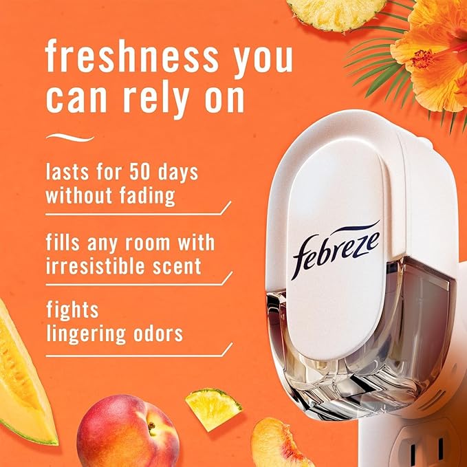 Febreze Odor-Fighting Air Freshener Room Fresheners Air Effects Air Freshener Refills Fade Defy Plug Technology - (1 Pack) contains (3) of 0.87 fl oz Refills (Hawaiian Aloha)