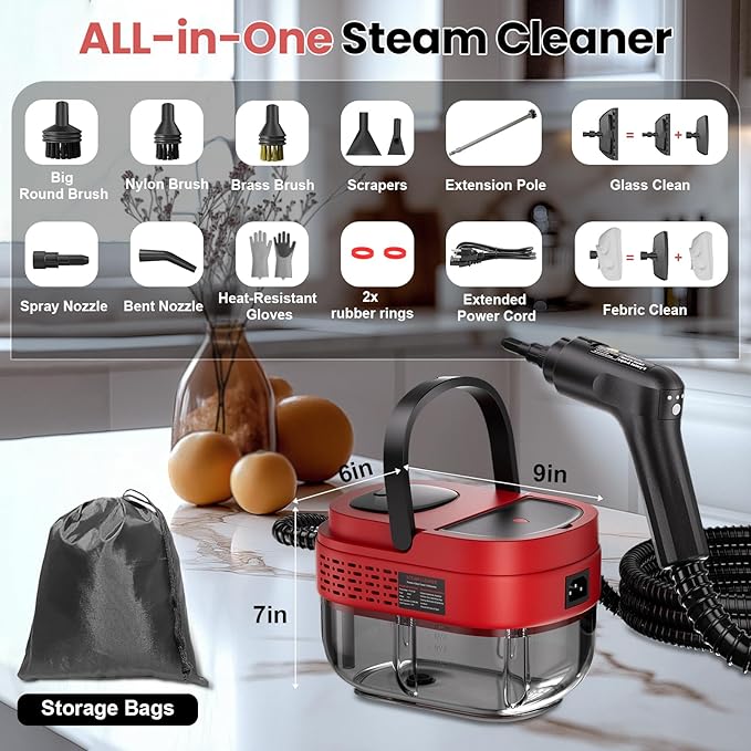 Handheld Steam Cleaner for Home 2500W High Pressure Steam Cleaner for Car Detailing 3 Steam Levels 1600Ml Tank High Heat Steamer for Bed Bugs Couch Furniture Kitchen Bathroom Floors