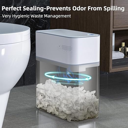 MOPALL Small Bathroom Trash Cans with LidsMotion Sensor Bathroom Trash CanNarrow Waterproof Plastic 3.5 Gallon Automatic Adsorption Touchless Garbage CanWhite