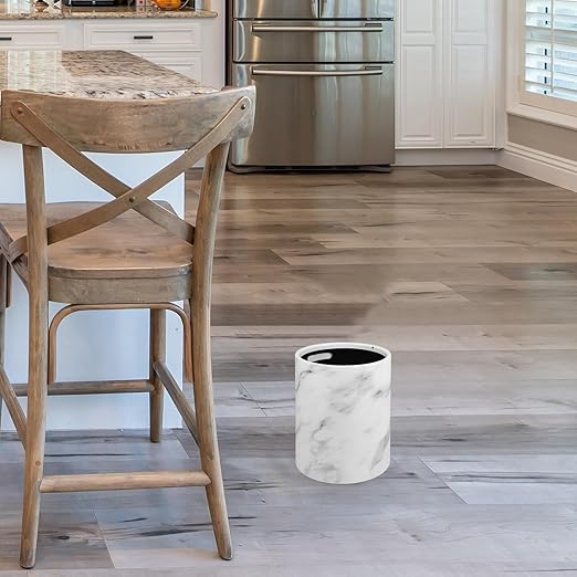 Housoutil Marble Pattern Trash Bin 12L Medium Size Lidless Wastebasket White Plastic Garbage Container for Home Office Bedroom Bathroom Use