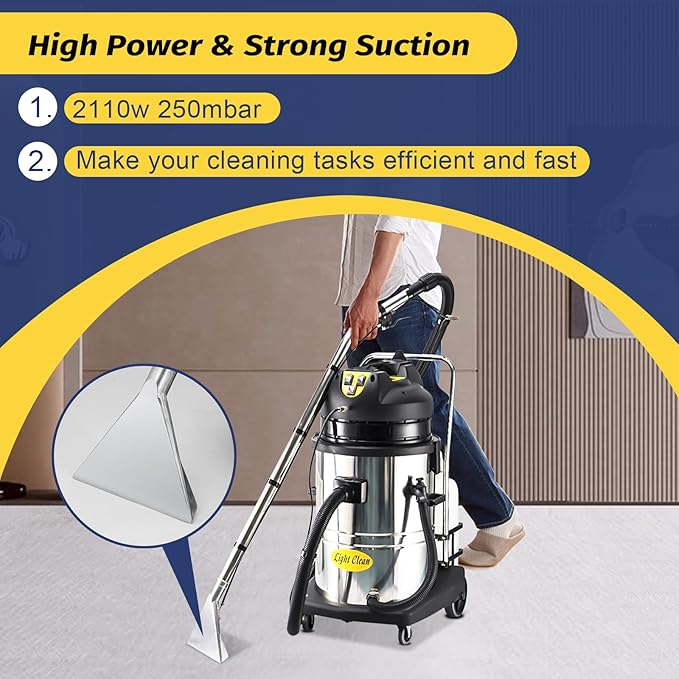/40L/60L/15.85gal Commercial Carpet Cleaner Machine - 3in1 Wet Dry Upholstery Cleaner with Long Vacuum Head and Round Brush for Carpet Sofa Curtain