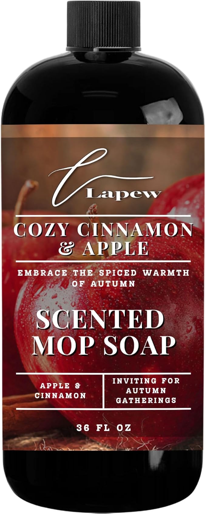 Lapew Cozy Apple &amp Cinnamon Scented Mop Soap - Luxury Floor Cleaner Concentrate for Mopping Tile Laminate Vinyl &amp Hardwood | Streak-Free Low-Foam | 36 oz