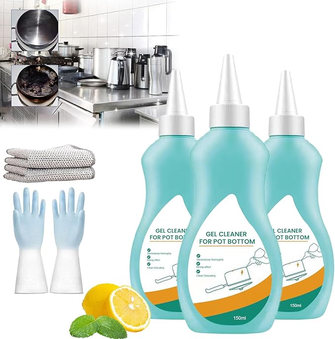 Magic Gel Cleaner for Pots and Pans Professional Gel Cleaner for Pot Bottom Black Pot Bottom Cleaning Gel Bottom of the Pot Black Scale Cleaner Gel Cleaner for Cookware Bottom (3Pcs)