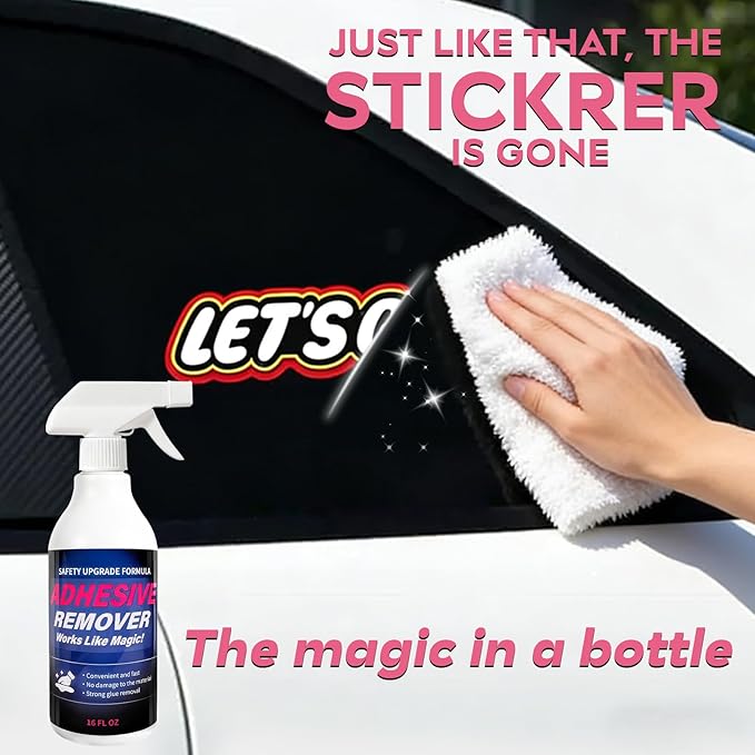 Adhesive Remover Spray for Sticky Residue - Heavy Duty Sticker Eraser for Cars Glass Plastic Metal - Cleans Decals Glue Crayon Tar Gum &amp Labels - Surface Safe Formula
