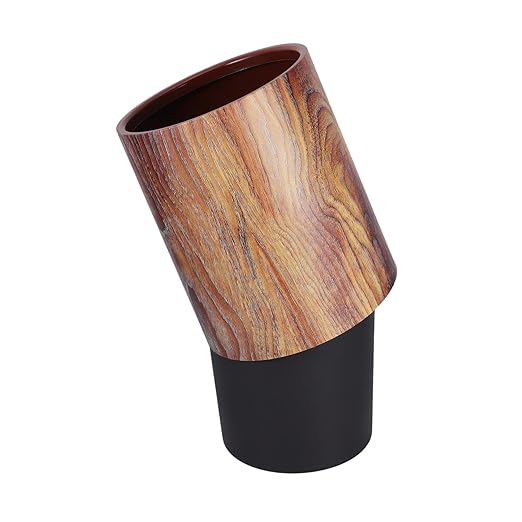 VILLCASE Vintage Wood Grain Trash Can Round Wastebasket for Home and Office Design Easy to Clean Versatile Decor for Bathroom and Living Spaces