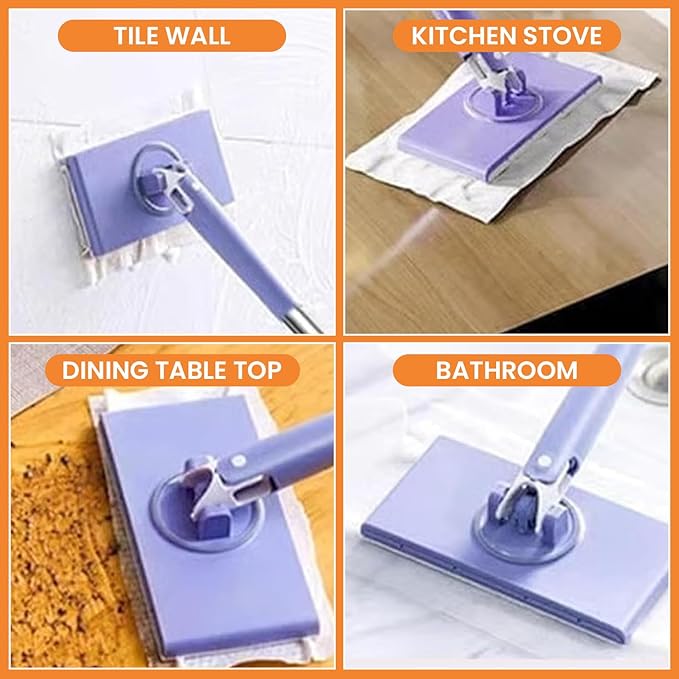 Saker Snap Grip Mini Mop 360° Swivel Head Lazy Mop for Floors &amp Walls Hands-Free Cloth Change Adjustable Handle for Wet/Dry Multi-Surface Cleaning (Purple+10*Cloth)