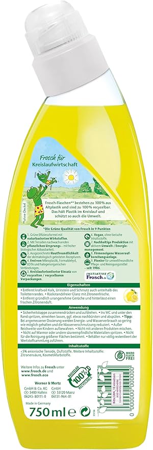 Frosch Lemon Toilet Cleaner Yellow Lemon (Cleaner) Fresh 750 g