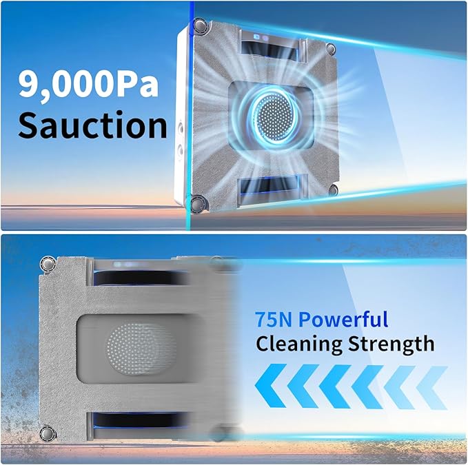 Window Cleaning Robot9000Pa Sauction &amp 75N Cleaning Force with 4 Water Spray Support 5 Cleaning Modes &amp Remote ControlWindow Cleaner Robot for Wet Cleaning Frame &amp Frameless Windows &amp
