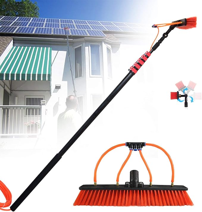Glass Cleaning Brush Home Water Fed Telescopic Pole Kit Solar Panel Brush Rotating for Photovoltaic PanelWindow Cleaner Water Fed Pole Kit Solar Panel Cleaning Brush and Pole 3.6-11M Tele