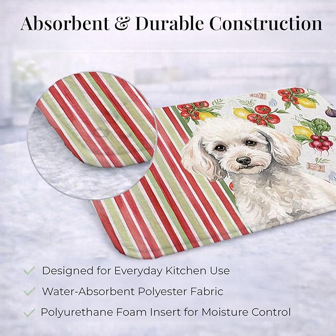 Caroline's Treasures Miniature White Poodle Vegetables Dish Drying Mat Absorbent Dish Drying Mat Pad for Kitchen Counter Dish Drainer Mat for Countertop 14 x 21 Multicolor