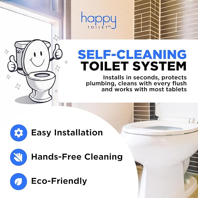 Happy Toilet Cleaner Deuce - Compatible with Kohler Toilets &amp Canister Flushing Systems - 2 Automatic Toilet Bowl Cleaner Toilet Tablet Holder &amp 12-Pack Ultra-Strength Cleaner Tablets