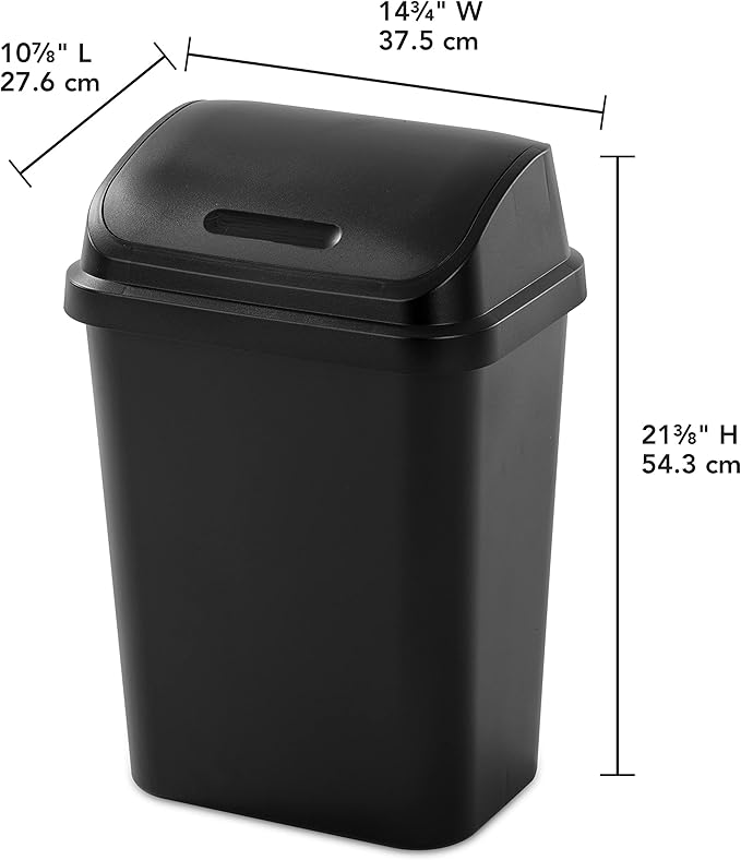 Sterilite 7.8 Gallon SwingTop Wastebasket with Lid Medium Sized Plastic Trash Can for the Kitchen with Swinging Lid Black 6-Pack