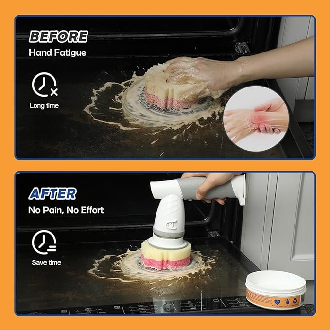 LANMU Electric Scrubber Sponge Wand Compatible with Scrub Daddy/Mommy Sponges Cordless Power Spin Brush with Comfortable Handle 5 Replaceable Heads for Cleaning Oven Stove Sink Shower Bathtub