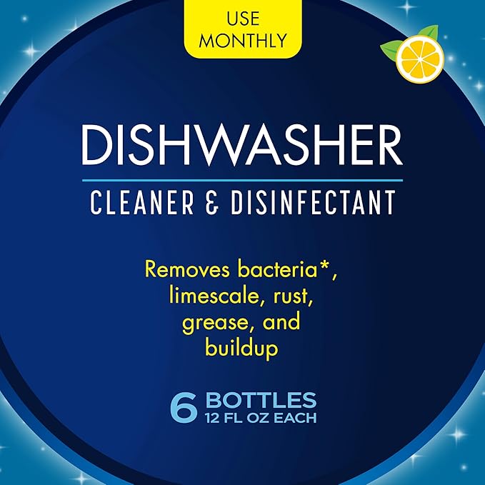 Glisten Dishwasher Cleaner Removes Limescale Rust Buildup and Grease Lemon Scent 12 Ounce Bottle 6-Pack