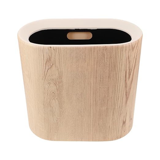 TOYANDONA Vintage Small Trash Can: Plastic Round Wastebasket Retro Style Garbage Can Wood Grain Garbage Bin with Lid for Home Kitchen Office Bathroom