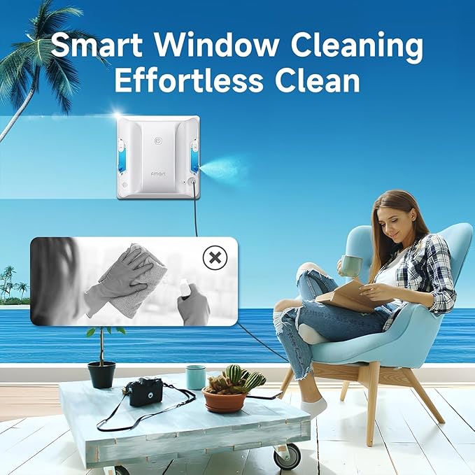 FMART W7 Window Robotic Vacuums 4000Pa Suction Double-Sided Water Spray Anti-Falling &amp Intelligent Edge DetectionWindow Robotic Vacuums for Indoor/Outdoor High-Rise Windows