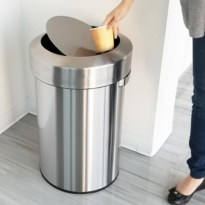 iTouchless Titan 17 Gallon Swing Open Trash Can Stainless Steel Self-Balance Flip Top Lid Commercial Grade 64 Liter Garbage Can is Perfect for Business Restaurant Office and Kitchen