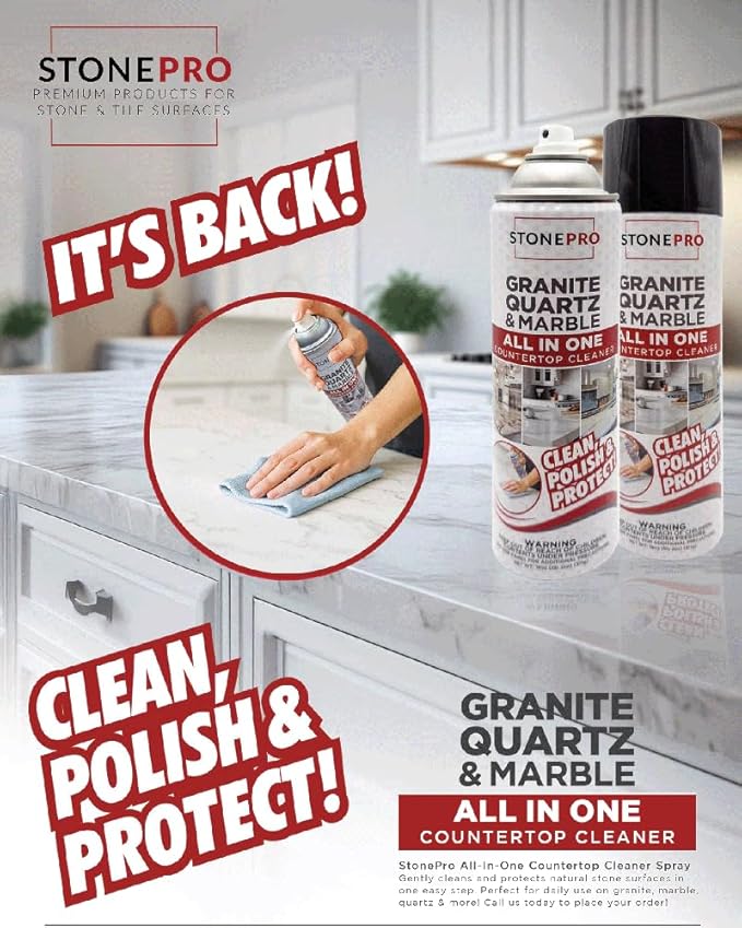 Stone Pro All-in-One Countertop Cleaner Spray - for Quartz Granite Marble &amp More!