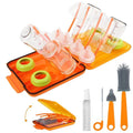 Rrwin Bottle Brush Cleaner Kit with Baby Bottle Drying Rack Exendable Silicone Bottle Brush Nipple Brush Straw Brush Soap Dispenser &amp Storage Box. Compact Size for Babies and MomsOrange